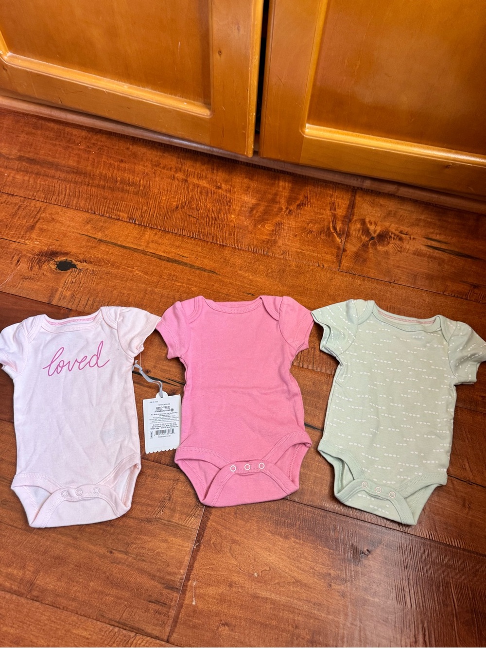 cloud island Baby Girls Short-Sleeve Bodysuit Trio in Pink, Light Pink, Sage